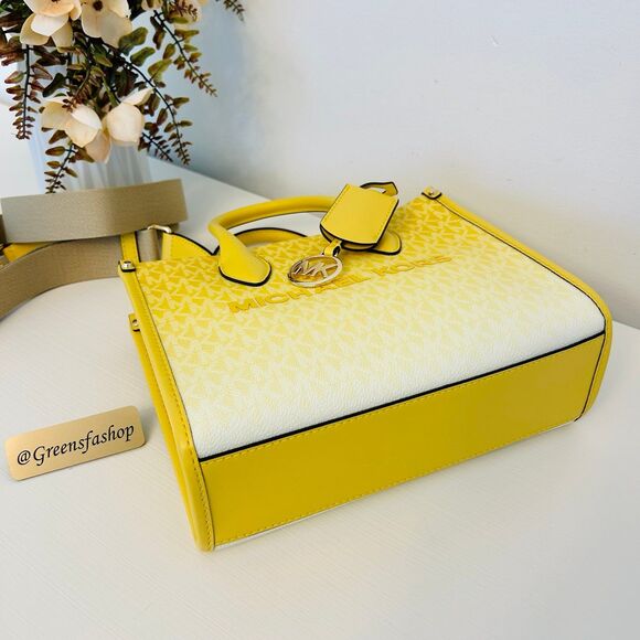 Michael Kors Mirella Small Ombré Signature Logo Crossbody Bag Daisy Yellow - Picture 4 of 9
